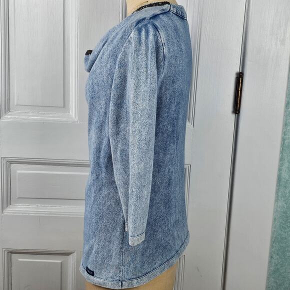 Blue Willis cowl neck knit 3/4 sleeve sweater beaded neckline Small VGUC - Picture 5 of 11
